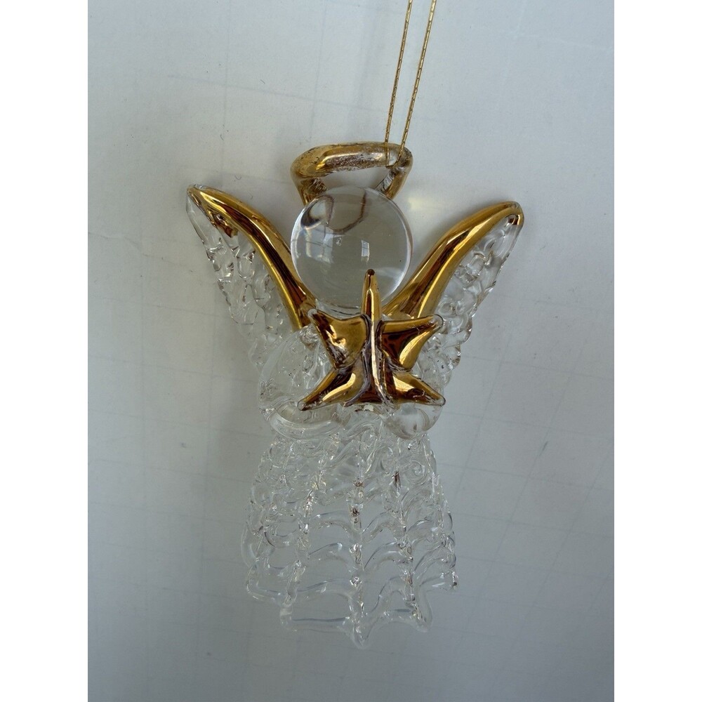 Vintage Christmas Ornament Spun Glass Angel with Gold Accents Mini Holiday Decor